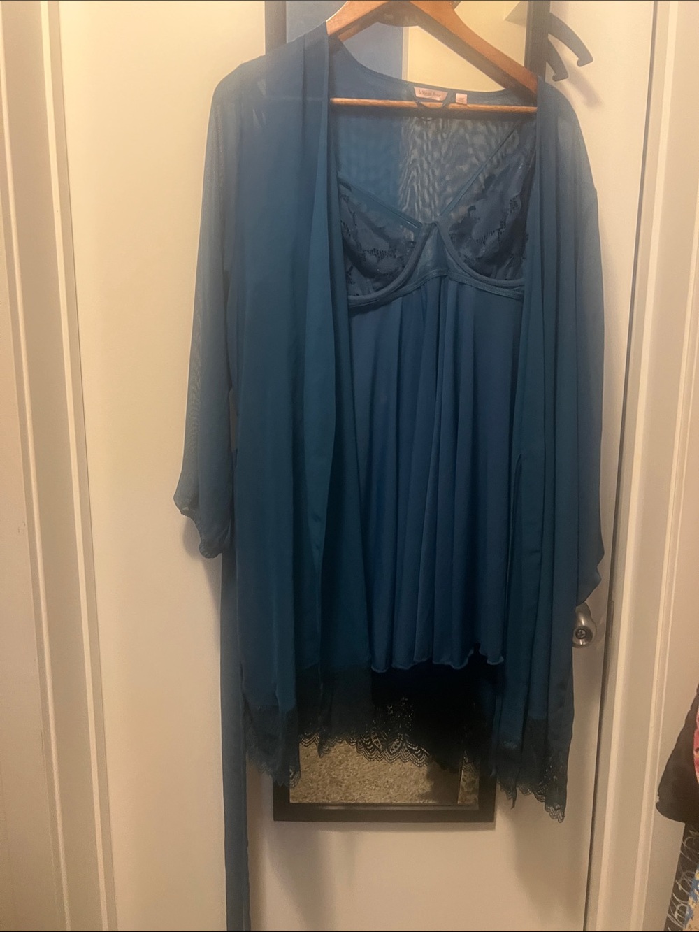 Blue Sheer Lace-Trim Nightgown & Robe Set